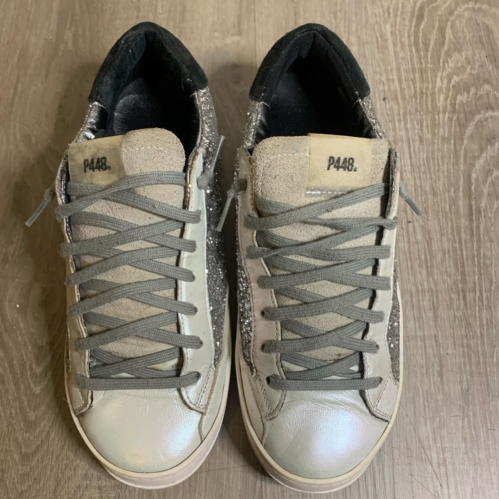P448 White and Silver Glitter Sneakers